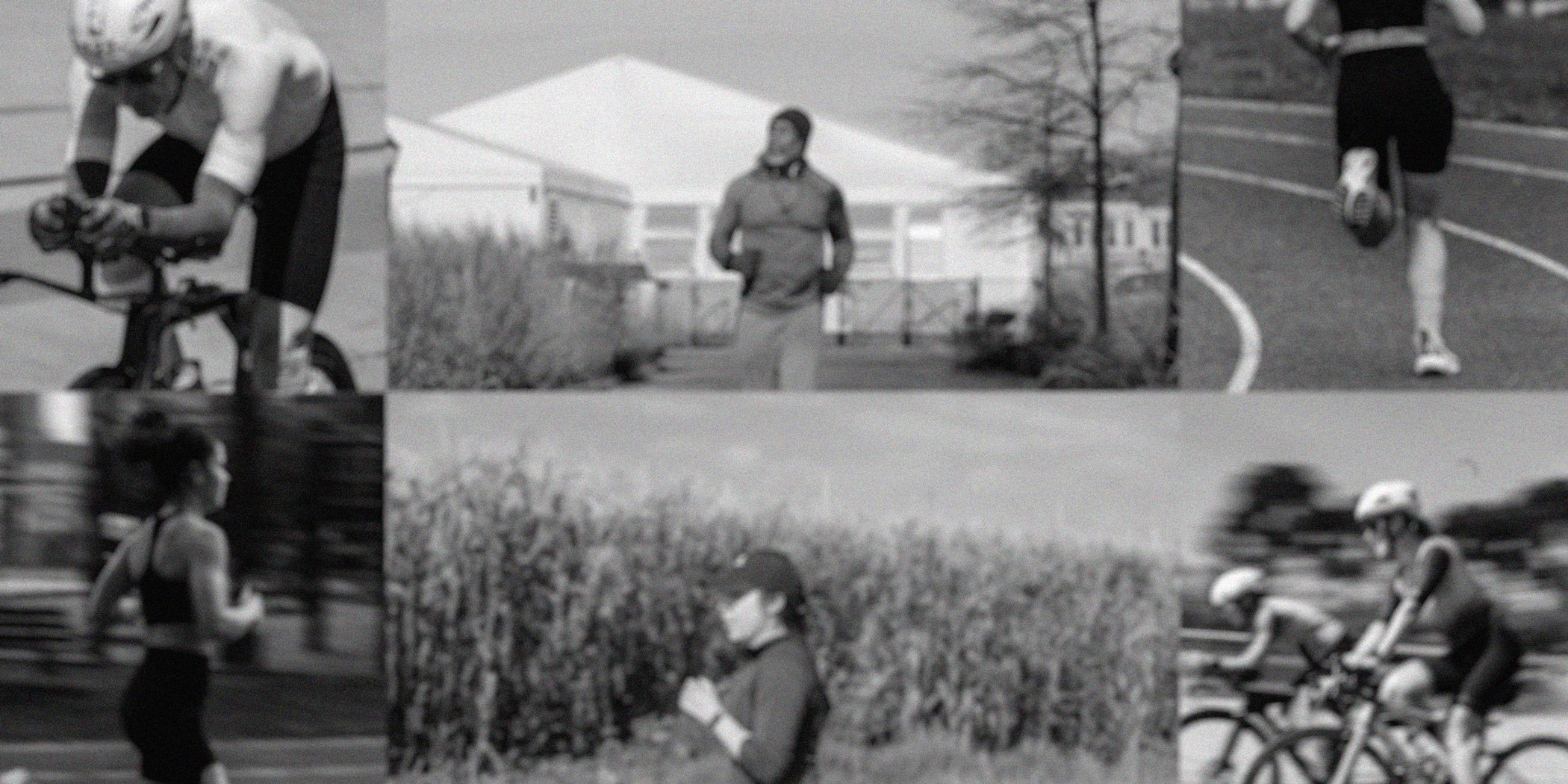 Collage of runners and cyclists training outdoors